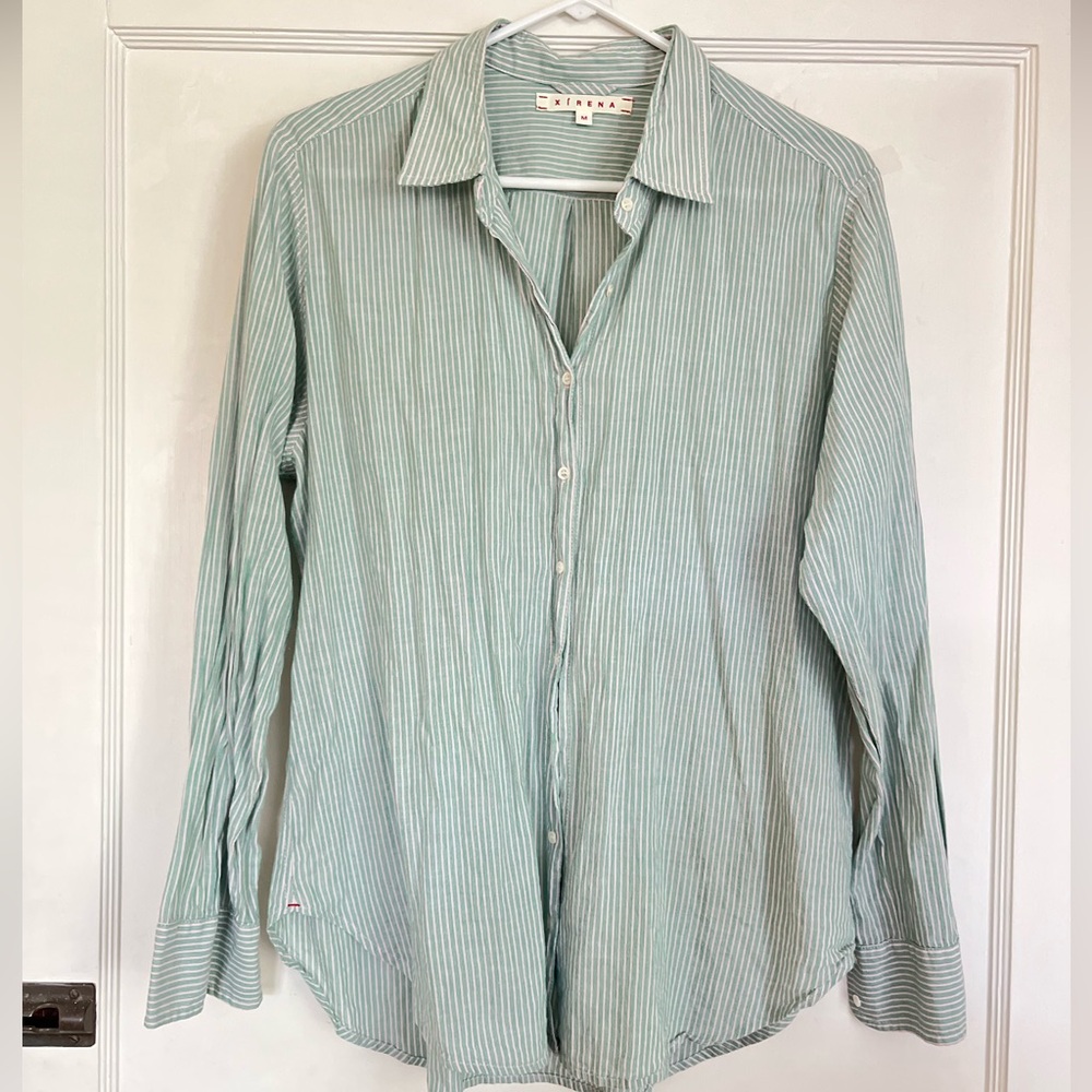 Xierna green/cream stripe button down